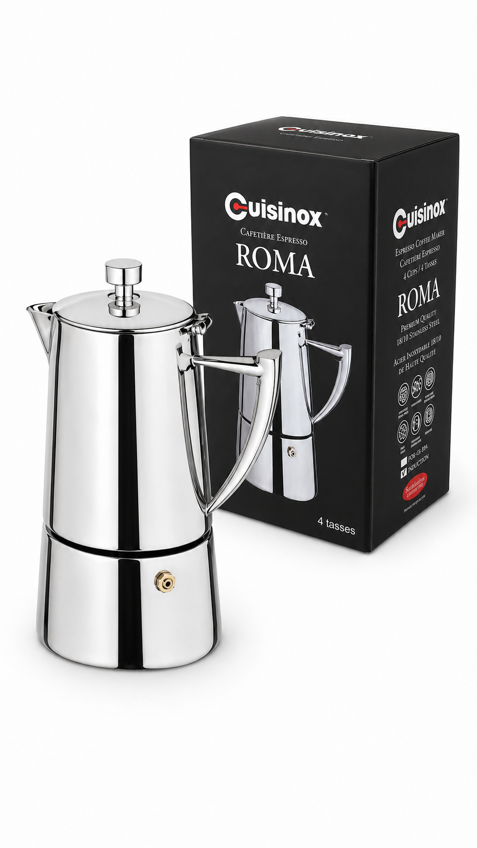 Cuisinox Roma Mirror Stainless Steel Induction Stovetop Moka Espresso Coffee Maker
