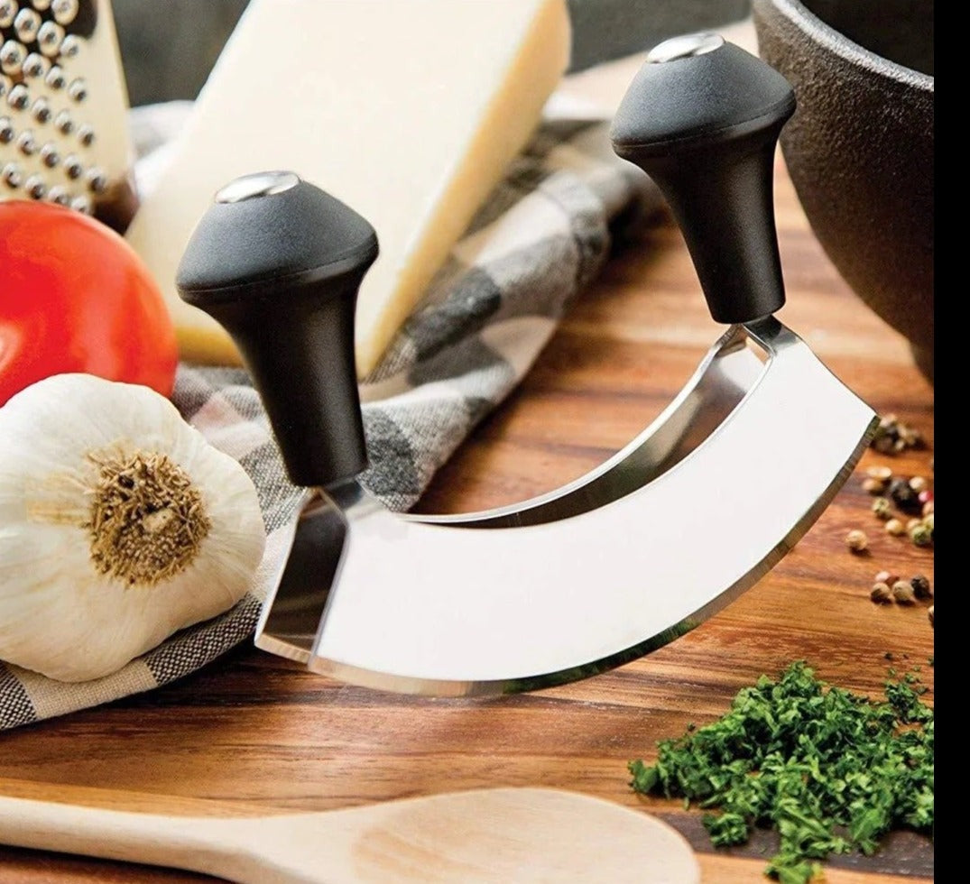 Cuchillo Mezzaluna de doble hoja Cuisinox, acero inoxidable