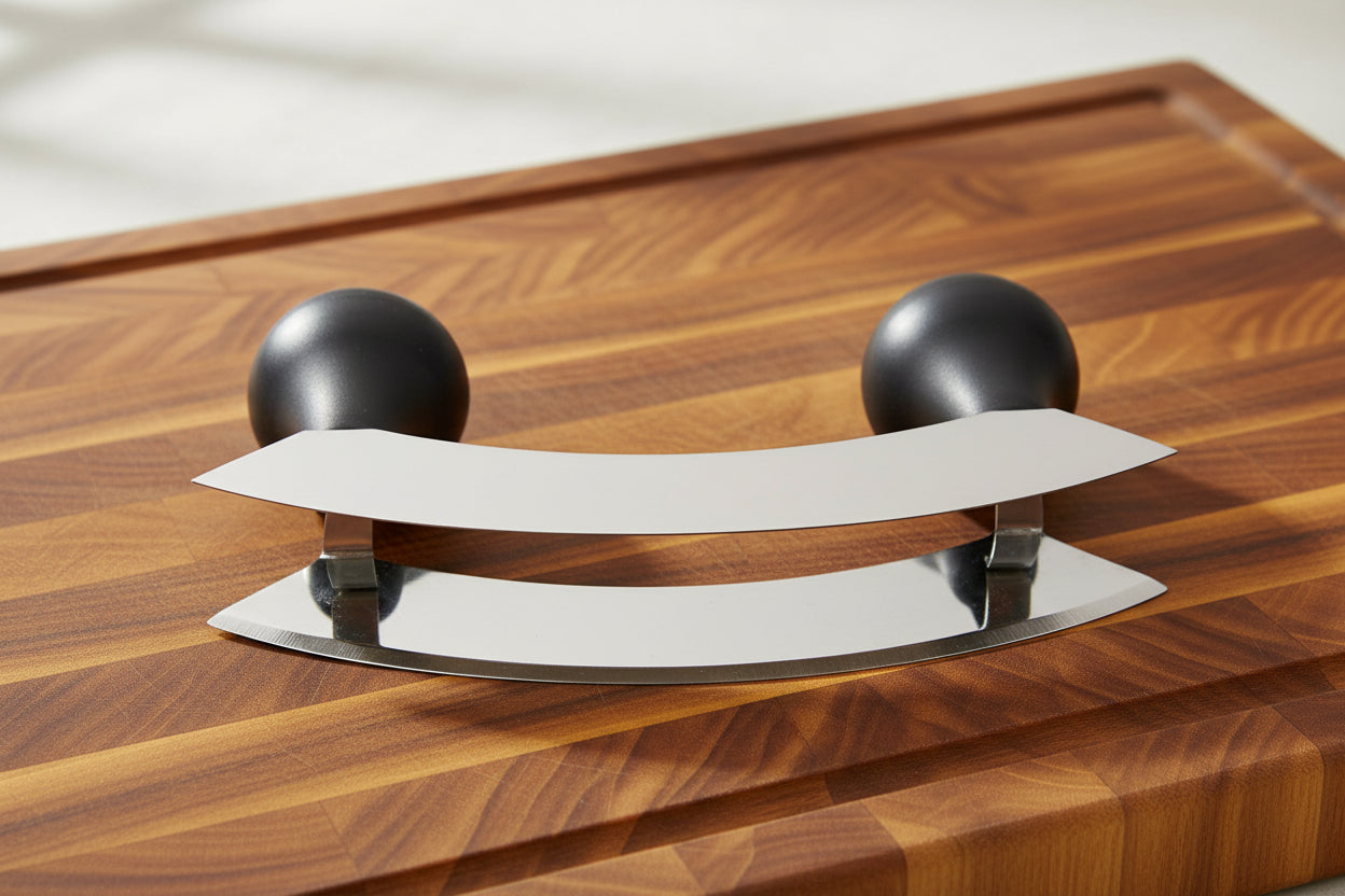 Cuchillo Mezzaluna de doble hoja Cuisinox, acero inoxidable