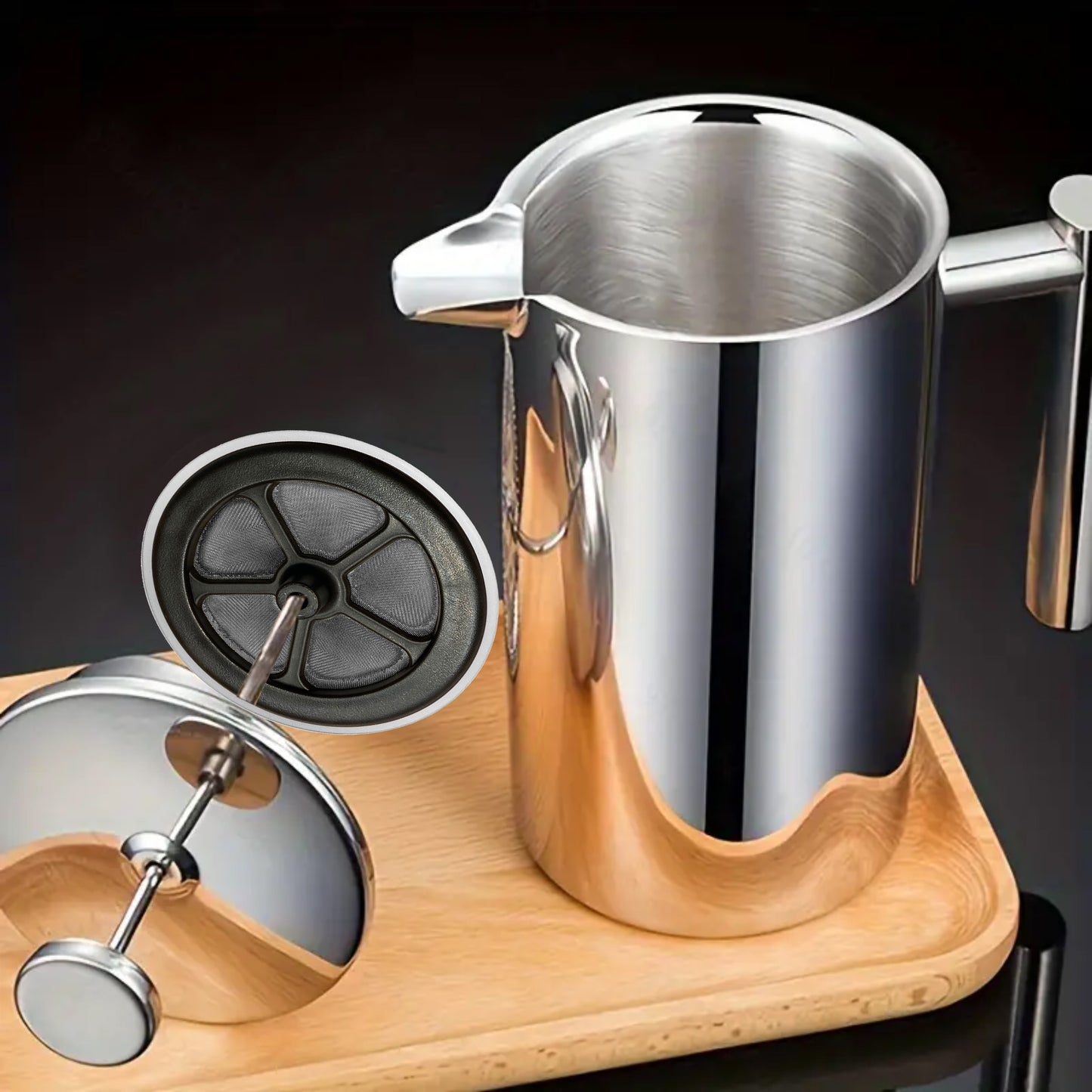 Presse française à double paroi en acier inoxydable Cuisinox avec filtre à joint en silicone