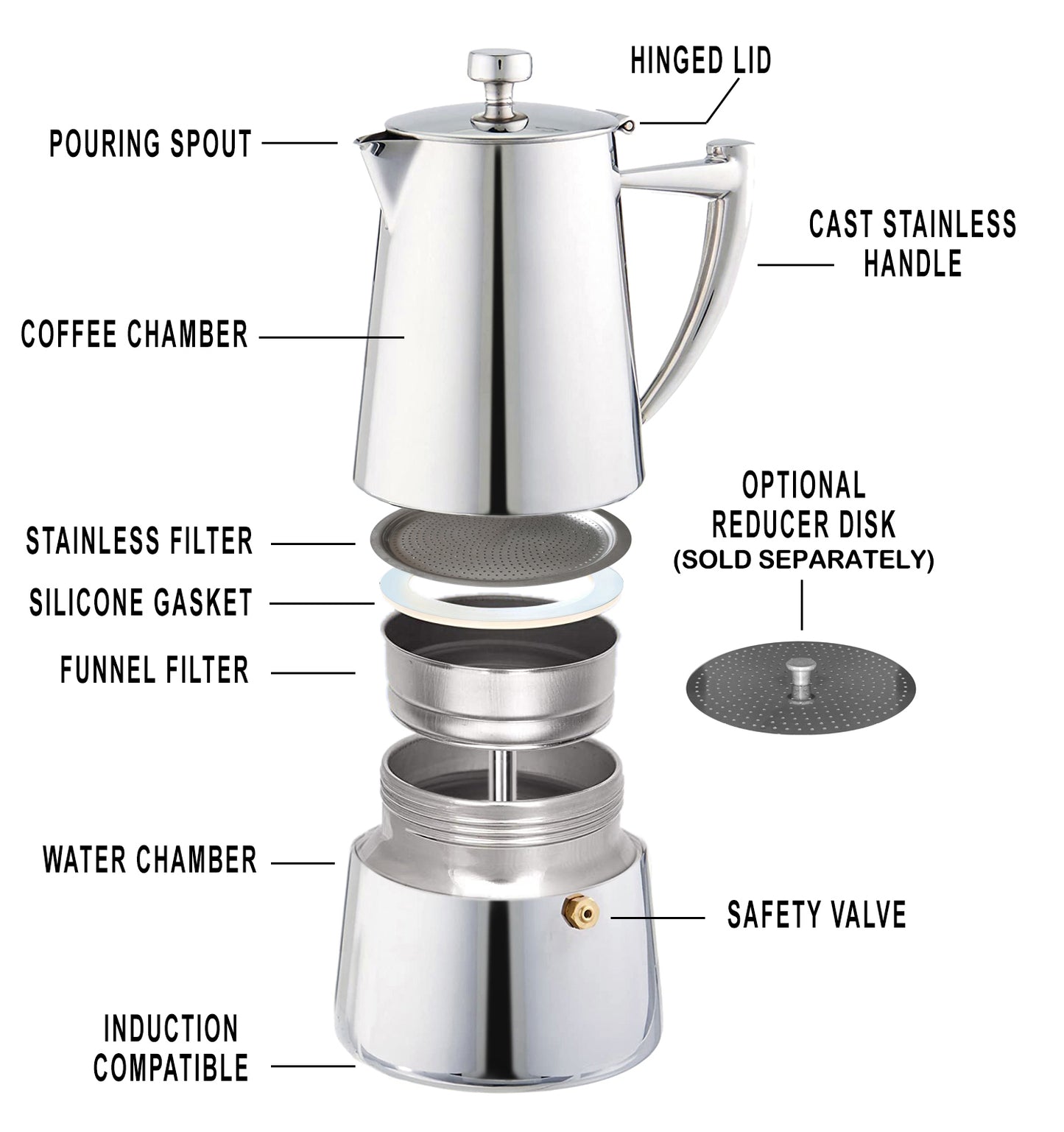 Cafetera Moka Espresso Cuisinox Roma de inducción de acero inoxidable