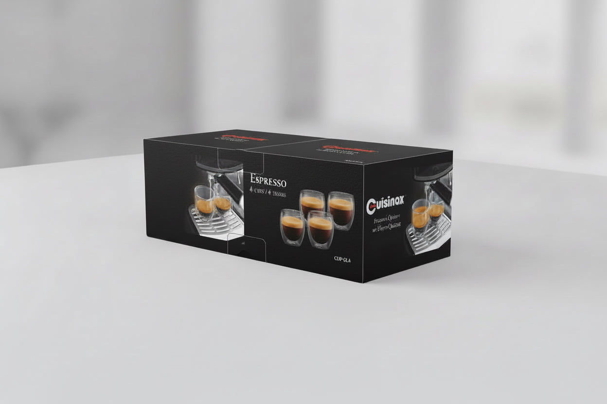 Cuisinox Juego de 4 tazas de café expreso, vidrio de doble pared