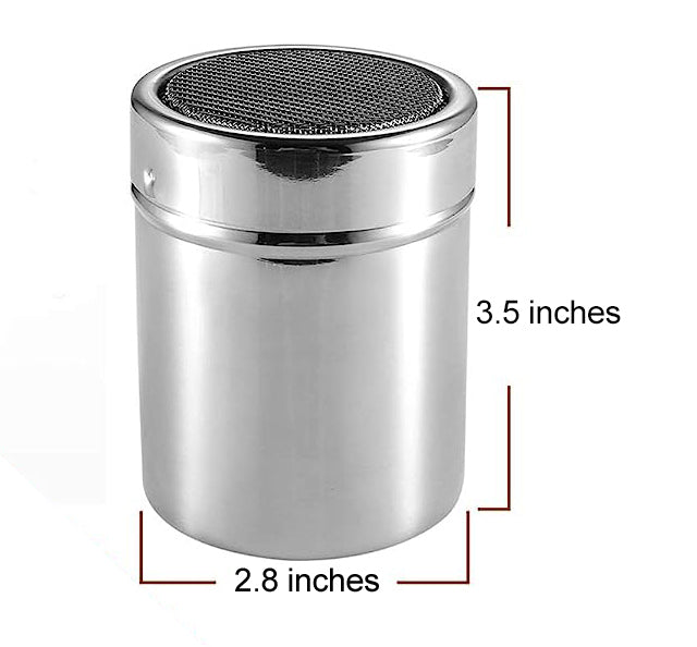 Cuisinox Shaker à sucre en poudre avec couvercle en acier inoxydable 304 Duster/tamis à tamis en maille pour glacer le sucre, le cacao, la cannelle, la farine de chocolat