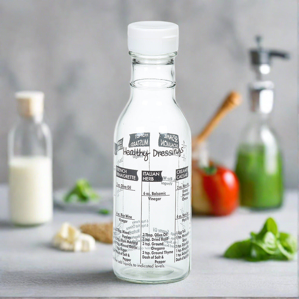 Glass Salad Dressing Shaker Recipe Bottle Condiment Mixer Container Sa