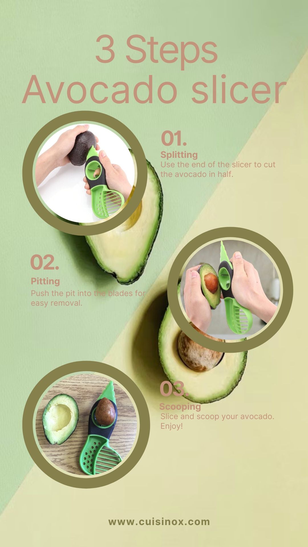 Cuisinox 3-in-1 Avocado Slicer, Green, Multifunctional Knife