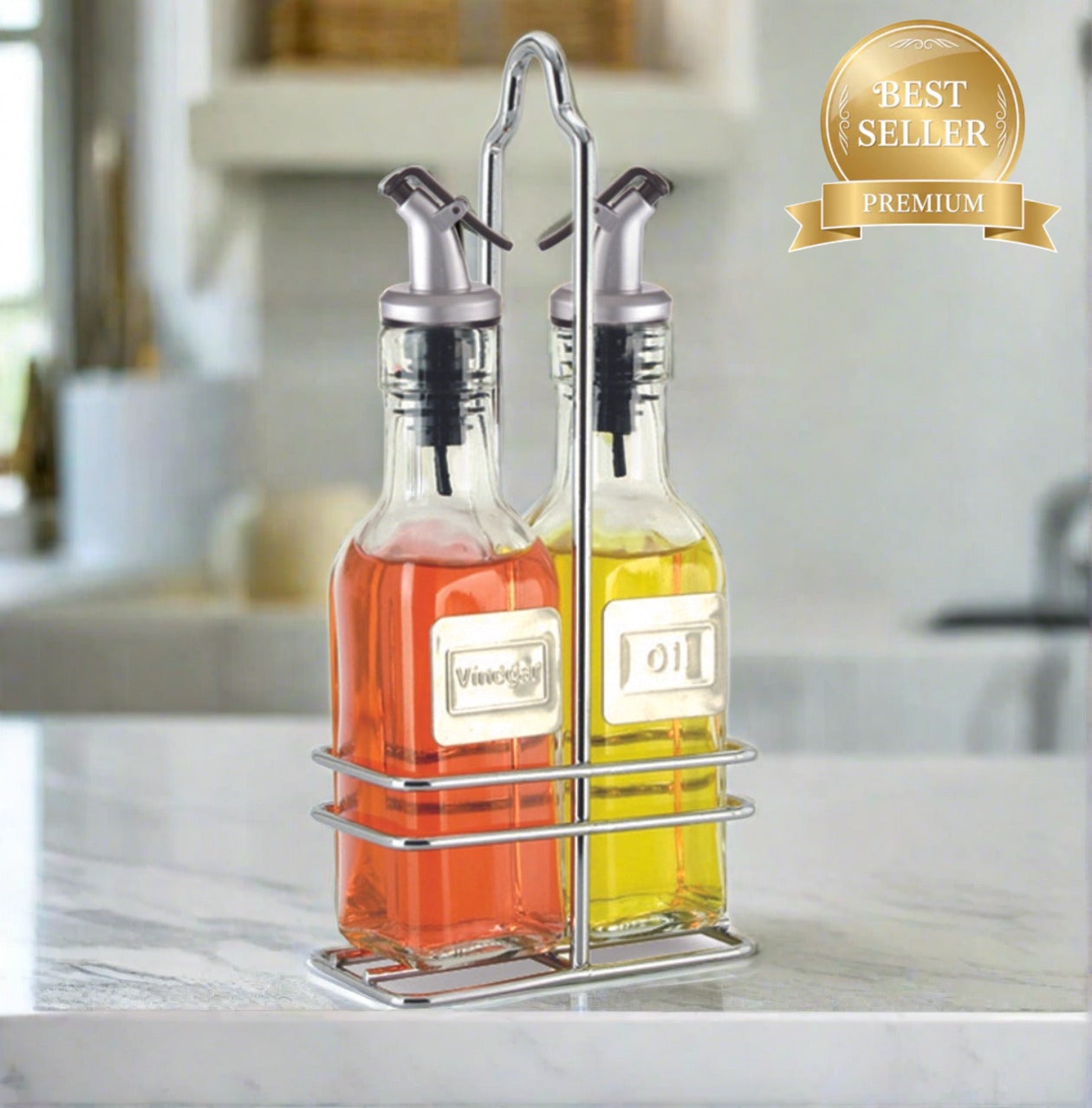 Juego de vinagrera y vinagrera Cuisinox con carrito con etiquetas en inglés 