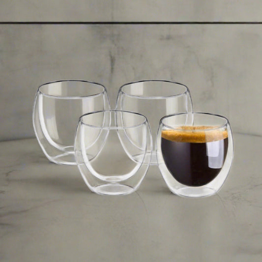 Cuisinox Espresso Cups, Double Walled Glass, Set of 4