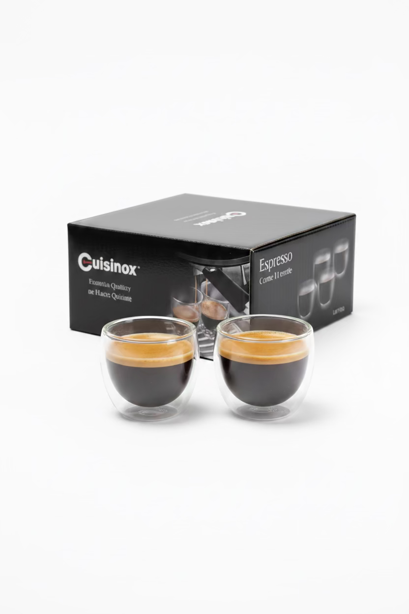 Cuisinox Juego de 4 tazas de café expreso, vidrio de doble pared 