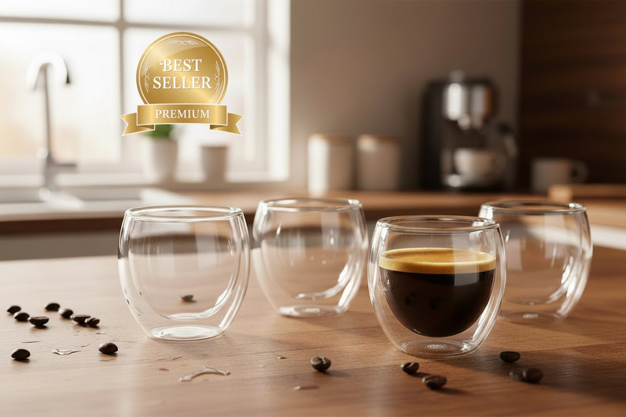 Cuisinox Espresso Cups, Double Walled Glass, Set of 4