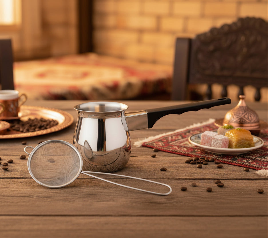 Juego de cafetera turca y colador de malla fina Cuisinox