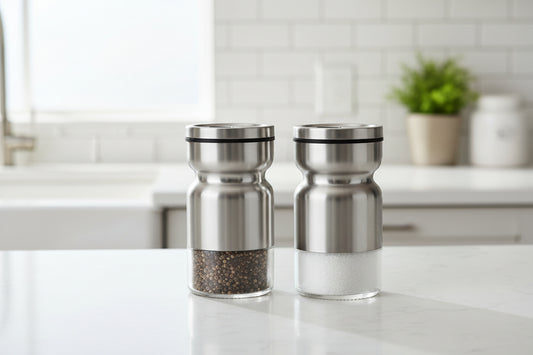 Ensemble salière et poivrière avec suport