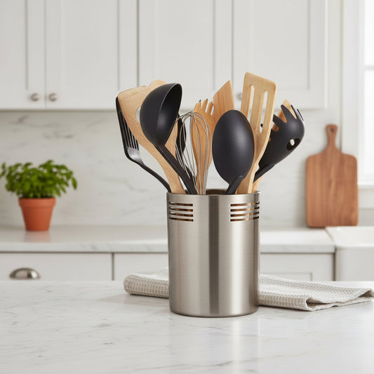 Cuisinox Stainless Steel Utensil Holder – Brushed Satin Kitchen Countertop Organizer