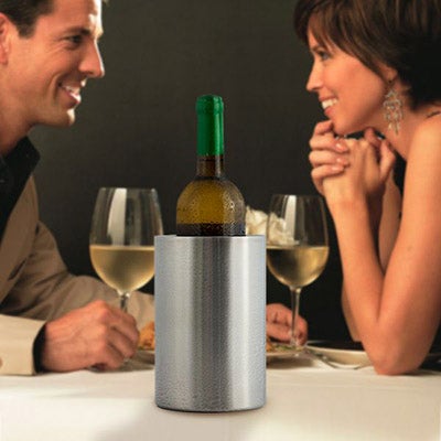 Relaxdays Refroidisseur à vin (mousseux), acier inoxydable, double paroi,  design martelé, H x D : 18,5 x 12 cm, argenté